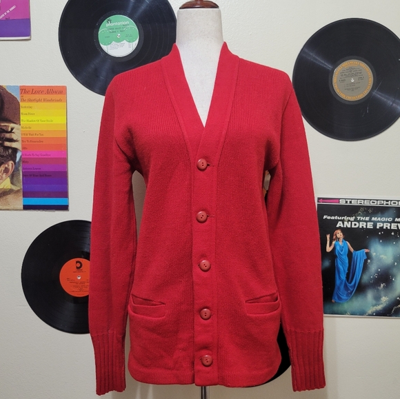 BPC Bristol Products | 70s Vintage Red Cardigan - Picture 1 of 6
